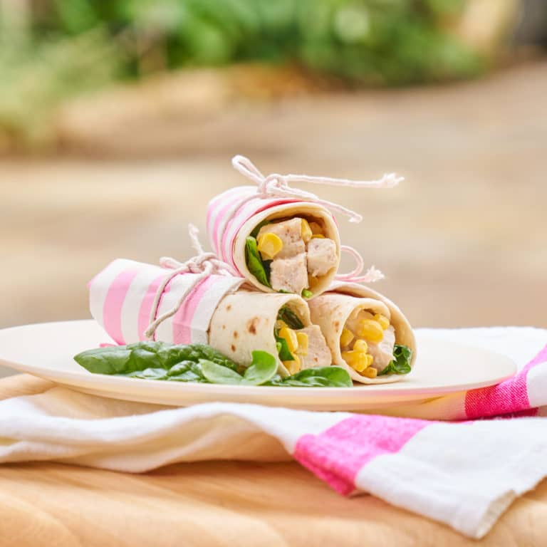 Chicken & Sweetcorn Wraps with Spinach Recipe by Annabel Karmel