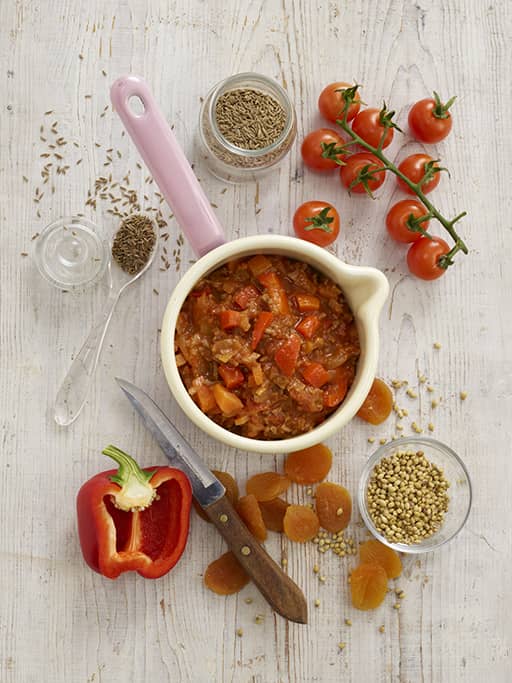 Aromatic Beef with Sweet Pepper & Apricots recipe by Annabel Karmel