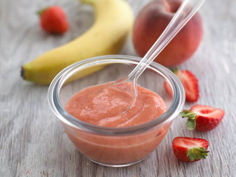 Banana, Peach & Strawberry Puree recipe by Annabel Karmel