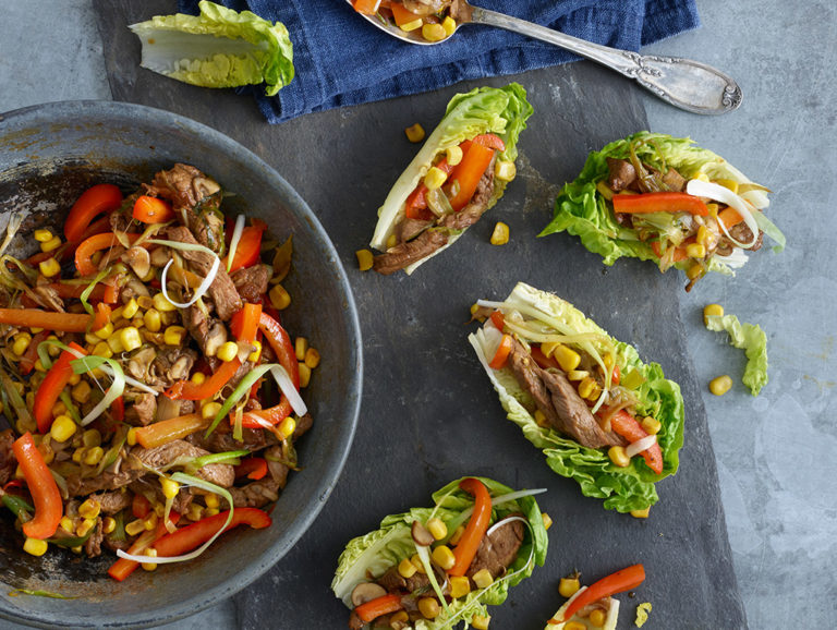 Lettuce Boats with Marinated Steak & Crunchy Vegetables recipe by Annabel Karmel