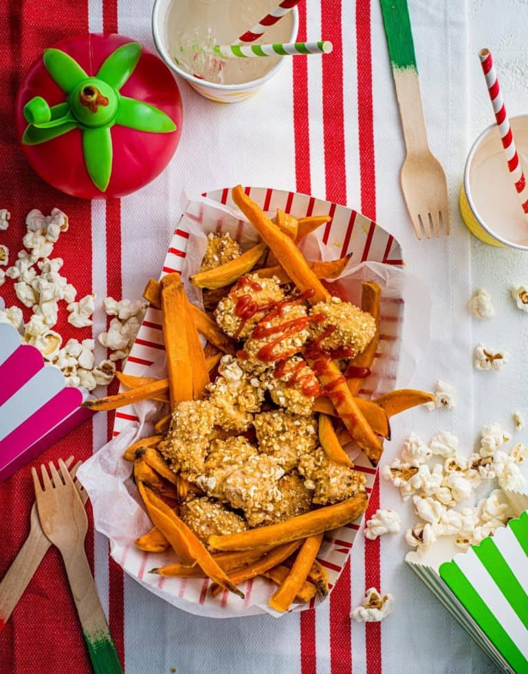 Popcorn Chicken & Sweet Potato Fries by Annabel Karmel