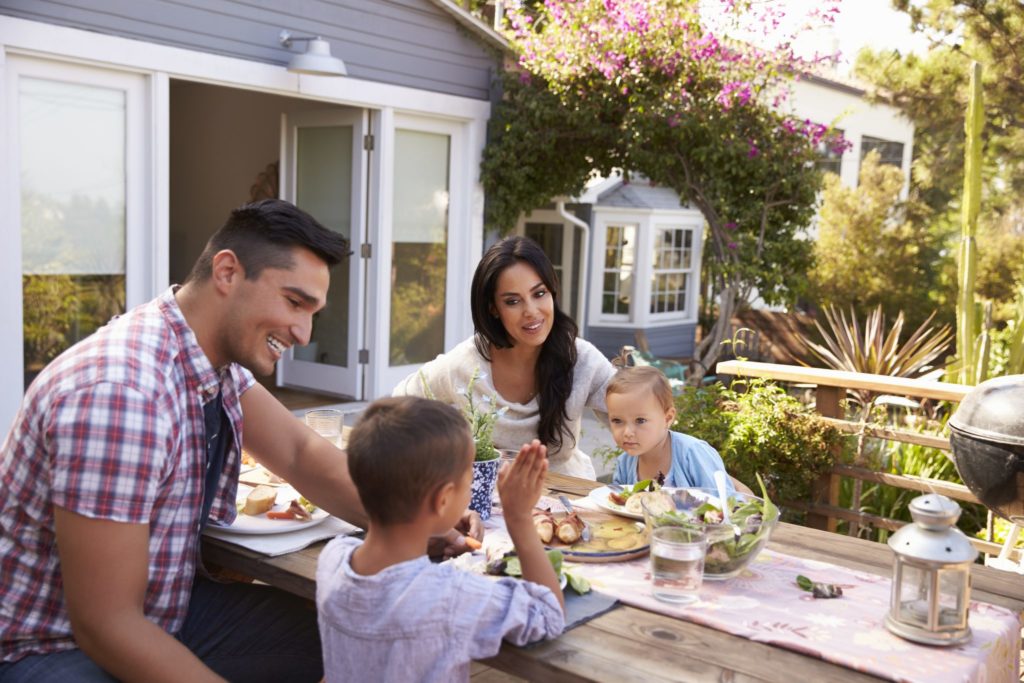 Family meal outdoors