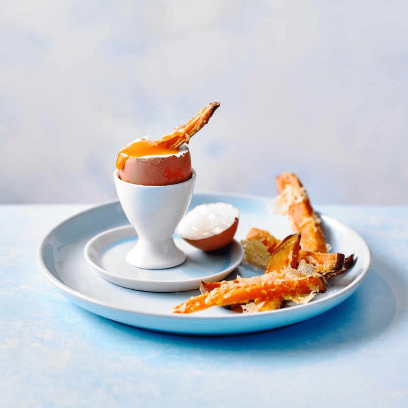 Dippy Eggs with Sweet Potato Soldiers recipe by Annabel Karmel